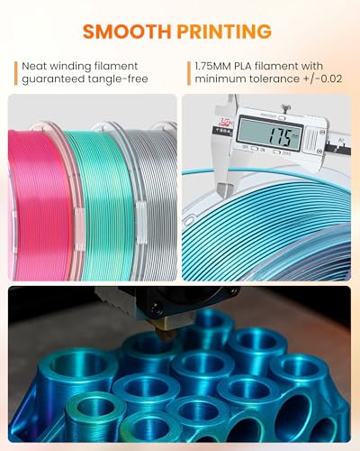 Image of TECBEARS 4-Color Silk PLA Filament 1.75, Silk 3D Printer Filament, Shiny Silk Texture, 4 in 1 Black Red Yellow Gray,1kg Spool