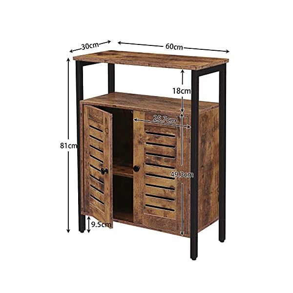 HOOBRO Storage Cabinet, Floor Standing Cabinet with Door and Adjustable Shelf, Kitchen Storage Cupboard, Small Sideboard, for Kitchen, Living Room, Bedroom, Industrial, Rustic Brown EBF23CW01 - Image 6