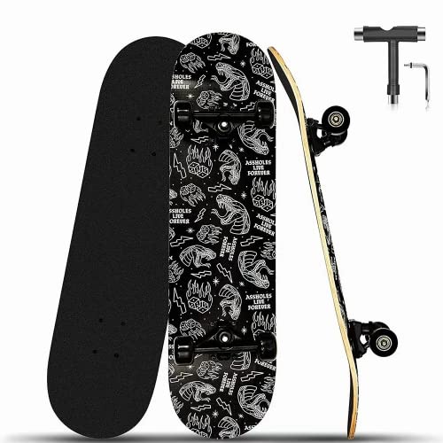Patinetas Patines Y Scooters, Toy SEASKY Patineta Completa 80x20CM, 9 Capas de Arce Canadiense Tablas Cóncavas de Doble Patada con Herramienta T Ruido Bajo 150kg (Serpiente)