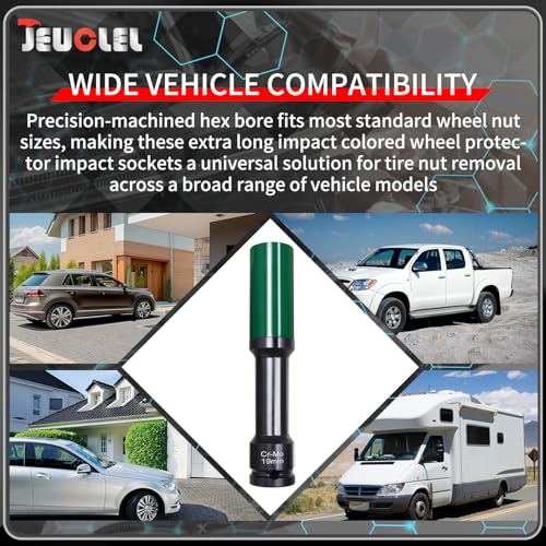 Image of 19mm 1 /2 inch Extra-Long Wheel Protector Impact Socket, Lug Nut Removal | 6 Point, Non-Marring, Thin Wall, Deep Socket, Wheel Protector, Protective Socket, Color-Coded, Cr-Mo Steel, Hand Repair Tool