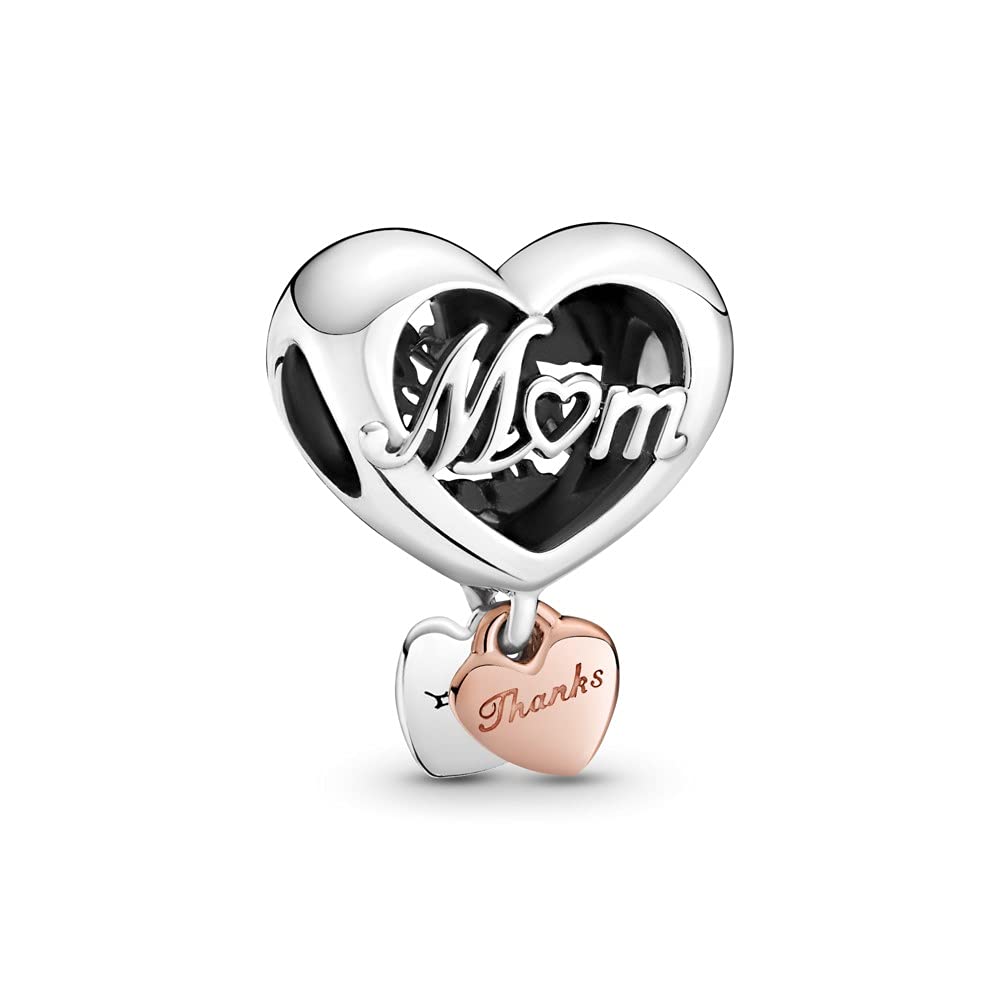 Annmors Charm Rosegold Family Heart Abalorios Colgantes Cuentas Plata de Ley 925 con Circonita Cúbica Compatible Pulsera & Europeo,Christmas Charms para Mujer Niña for Birthday Anniversary