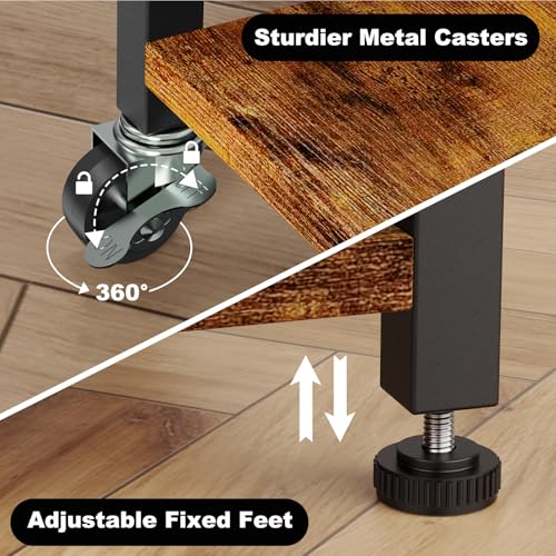 Easycom FG002 2-Tier Desktop Printer Stand With Large Drawer, Under Desk Printer Table With Wheels, Small Printer Shelf With Storage For Paper Storage Printer Scanner Fax Home Office Use Rustic Brown thumb #3