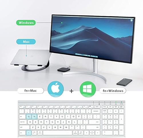 Iclever Wireless Keyboard Gka22S Rechargeable Keyboard With Number Pad, Full-Size Stainless Steel Ultra Slim Keyboard, 2.4G Stable Connection Wireless Keyboard For Imac, Mackbook, Pc, Laptop #TOP1