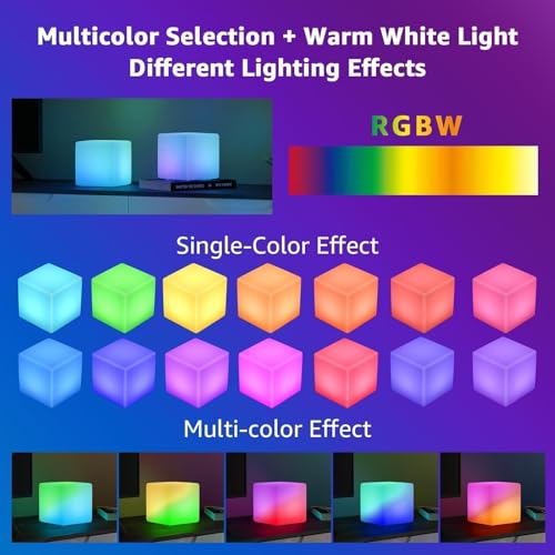 Image of FUYO 8 inch LED Light Cube with Remote Waterproof Light Up Cube Chair, 16 RGB Colors LED Table for Kids Night Light, Glow Cube for Indoor Outdoor Home Patio Party (White-8 inch)