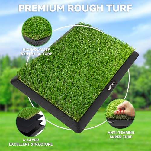 Image of COSPOPTIC Golf Hitting Mat with Swing Path Feedback, Heavy-Duty Rubber Base Anti-Slip Golf Training Mat, Extra Replaceable Surface, Portable Practice Mat for Home Office Garage Yard Indoor Outdoor
