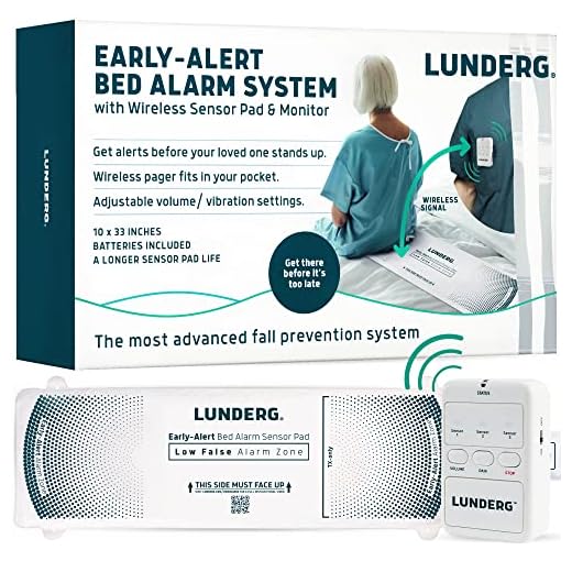Lunderg Early Alert Bed Alarm System - Wireless Bed Sensor Pad & Pager - Elderly Monitoring Kit with Pre-Alert Smart Technology - Bed Alarms and Fall Prevention for Elderly and Dementia Patients