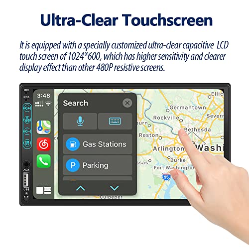[Hd 1024 * 600] Double Din Car Stereo Compatible With Apple Carplay And Android Auto, Full Touch 7 Inch Lcd Touchscreen Radio With Voice Control, Bluetooth, Waterproof Backup Camera, Mirror-Link #TOP6