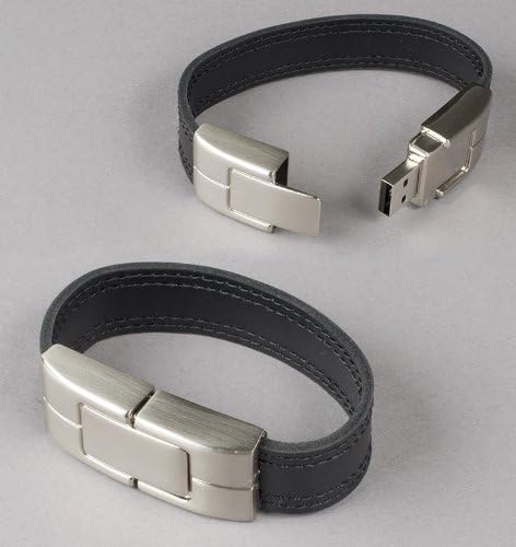 Deluxe Black Leather Wristband USB Flash Memory Drive 32GB