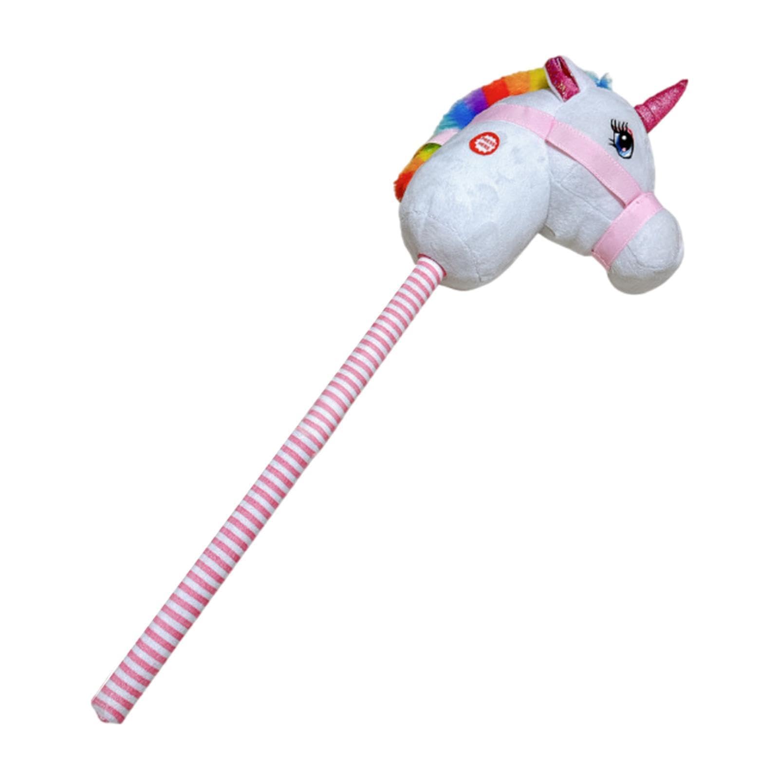 Hobby Horse Bastone Cavallo Peluche Suono Realistico Testa Animale Morbida Giocattolo Interattivo per Bambini Adatto a Casa Esterno Regalo, Arcobaleno Bianco