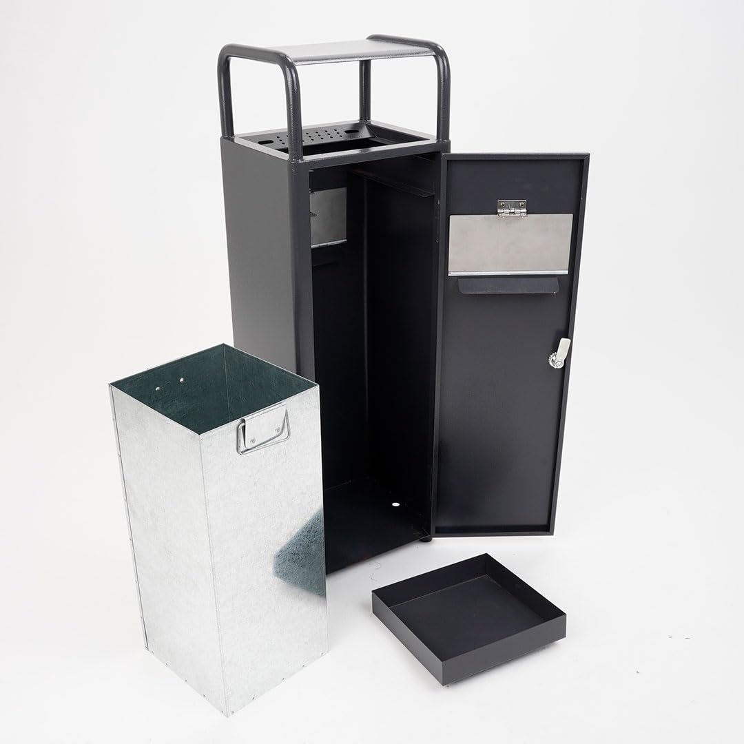 Danieli – Posacenere a Colonna da Esterni, con Cestino Gettacarte. Struttura Autoportante con Piedini Anti-scivolo. Portacenere in Metallo Grigio con Copertura Superiore. 27,5 L.