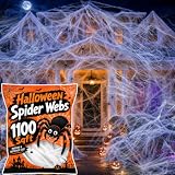 MAQIHAN 1100 Sqft Halloween Spider Webs - Outdoor Cobwebs with 40 Spiders