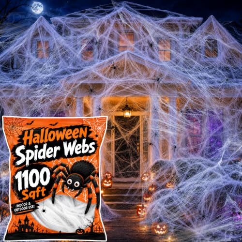 MAQIHAN 1100 Sqft Halloween Spider Webs - Outdoor Cobwebs with 40 Spiders