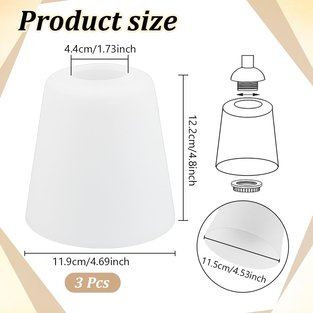 BENECREAT 3 Confezione di Paralume di Ricambio In Vetro Satinato, Paralume In Vetro A Forma di Cono, Paralume Bianco per Lampade A Sospensione, Applique Da Parete, Bagno, Cucina, Camera Da Letto