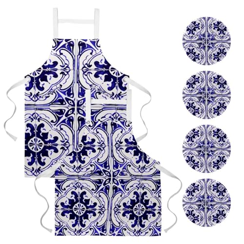 Tabliers de cuisine en lin homme femme, lot de 2 tabliers réglables avec 2 poches