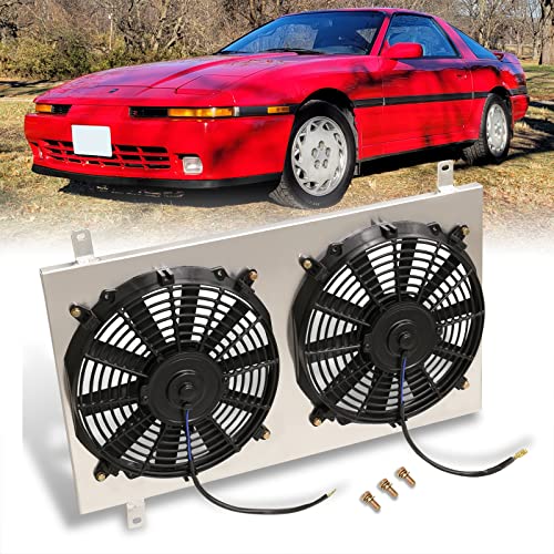 AJP Distributors Aluminum Radiator Fan Shroud Kit + 12" Engine Cooling Fans Compatible/Replacement For Supra MK3 JZA70 Manual Transmission M/T 1986 1987 1988 1989 1990 1991 1992 86 87 88 89 90 91 92