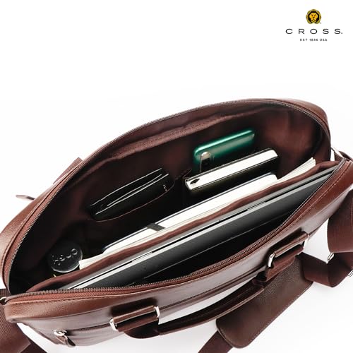 Image of CROSS Brown Vegan Leather 15 Inch Laptop Briefcase Messenger Bag For Men