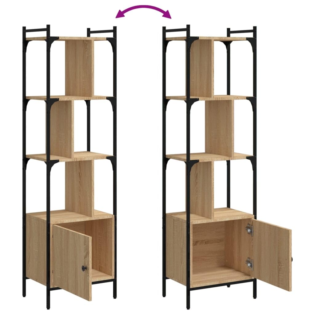 INLIFE Librería con puerta de roble Sonoma, 44,5 x 30 x 154,5 cm, material de madera, 18,8 kg, 833354