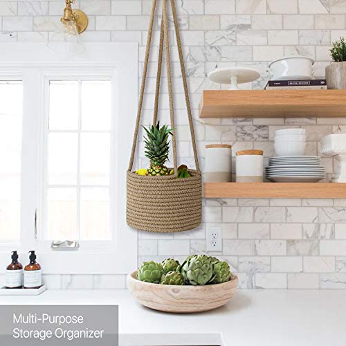 Flexzion BASKT_PLANT_BRN Hanging Plant Basket (2 Pack) Cotton Rope Basket Indoor Planter Hanger (Up To 7 Inch Flower Pot) Macrame Woven Organizer Bin Home Decor Storage Organizer 20 Inch Hanging Rope thumb #4