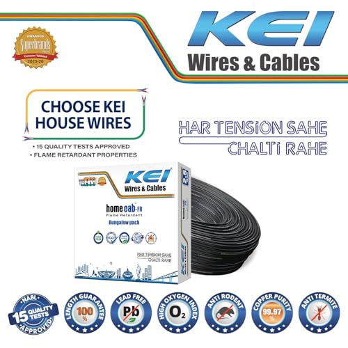 Image of KEI WIRES & CABLES Homecab 2.5 sqmm 1 Core 99.97% Pure Copper Conductor Flame Retardant House Wire PVC Insulated Cable for Domestic & Industrial Electrical Wiring (Black, 180 Meters)