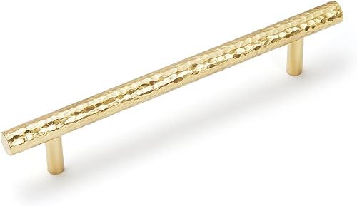 Miniatura 1 de KOPPALIVE Paquete de 6 tiradores de gabinete de cocina de latón macizo, manijas de barra en T modernas doradas, asas martilladas centrales de 5