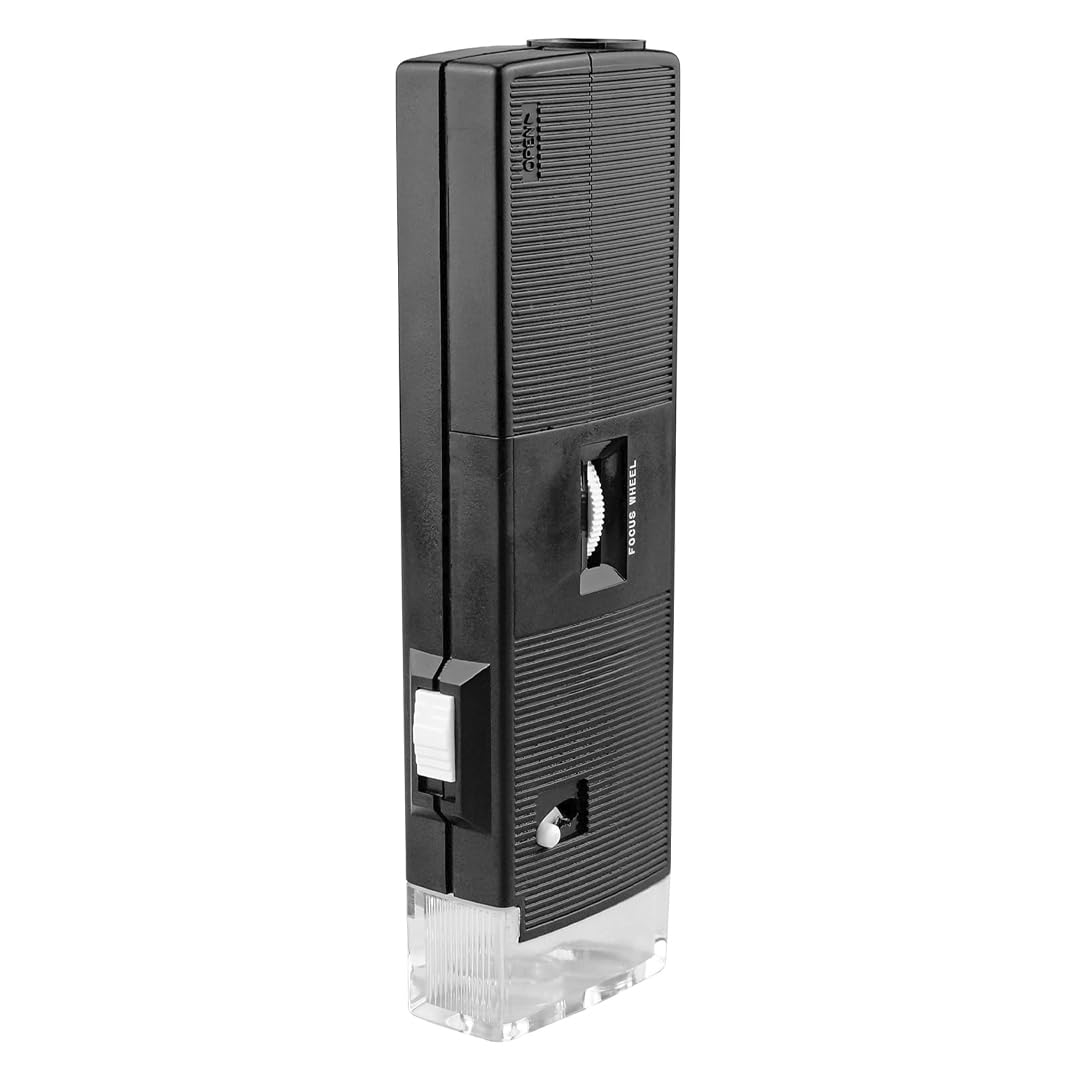 SE LED-Illuminated Pocket Microscope, 30x Powerful Magnification, Adjustable LED Light, Focus Wheel, Flashlight & Microscope Mode - MW10084
