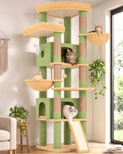 Image of Globlazer Extra Large Heavy Duty Cactus Cat Tree, 80in Sturdy Cat Tree Tower for Multiple Indoor Cats Large Adult with Scratching Posts, 2 Spacious Condos with Padding, 2 Soft Perches, S80C, Green