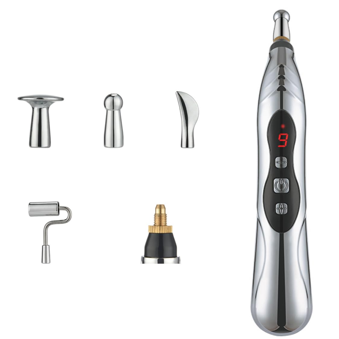 Stylo d'acupuncture électronique, 9 vitesses, Rechargeable par USB, pour soulager la douleur, vibrant avec 5 têtes de Massage, douleur disparue