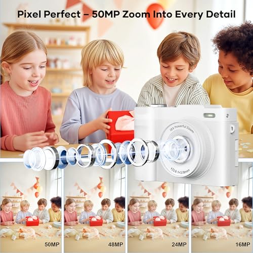 4K Digital Camera for Photography, 50MP Autofocus Point and Shoot Camera with 180° Flip Screen, 16X Zoom Compact Vlogging Camera for YouTube, Travel Camera with 32GB SD Card, White — view 2