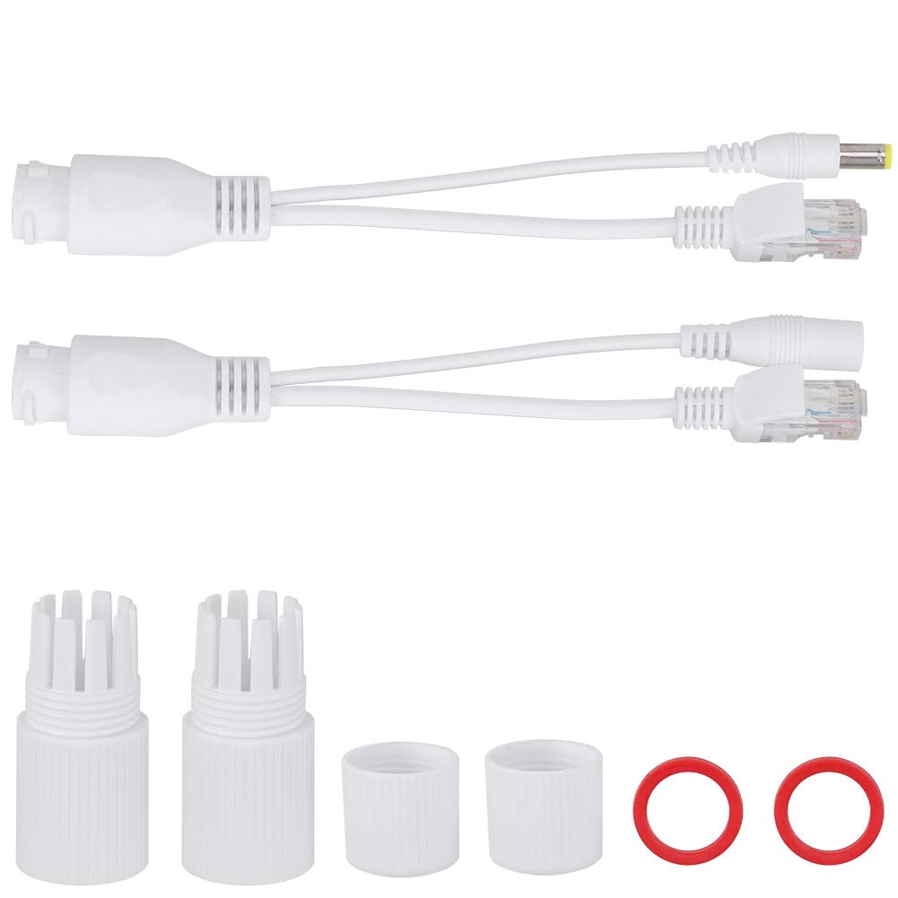 12V Passive POE Adapter Cable Splitter Injector, Waterproof Black - Power &amp; Data Over Ethernet, Extend Network Devices Like IP Cameras &amp; Access Points (White)