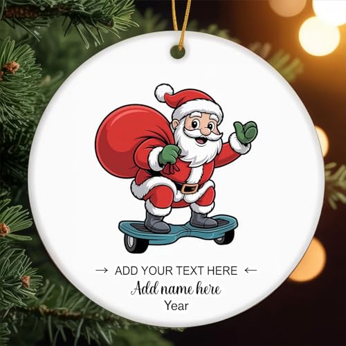 Santa Hoverboard Christmas Ornament with Custom Name & Year