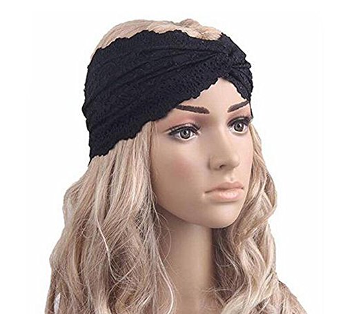1PCS Lace Fashion Sport Yoga Turban Headscarf Hairband Twist Hair Band Tie Hoop Wrap Headdress Headband Headwear Twisted Knotted Hair Accessories For Women Girls Makeup Wash Face (Black)