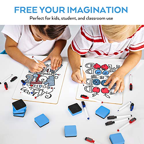 Image of Nicpro 6 Pack Dry Erase Lap Board Kid Double Sided Small Whiteboard 9 x 12 inches with 18 Pens and 6 Erasers Learning Mini White Board Portable Bulk School Supplies for Student and Classroom Use