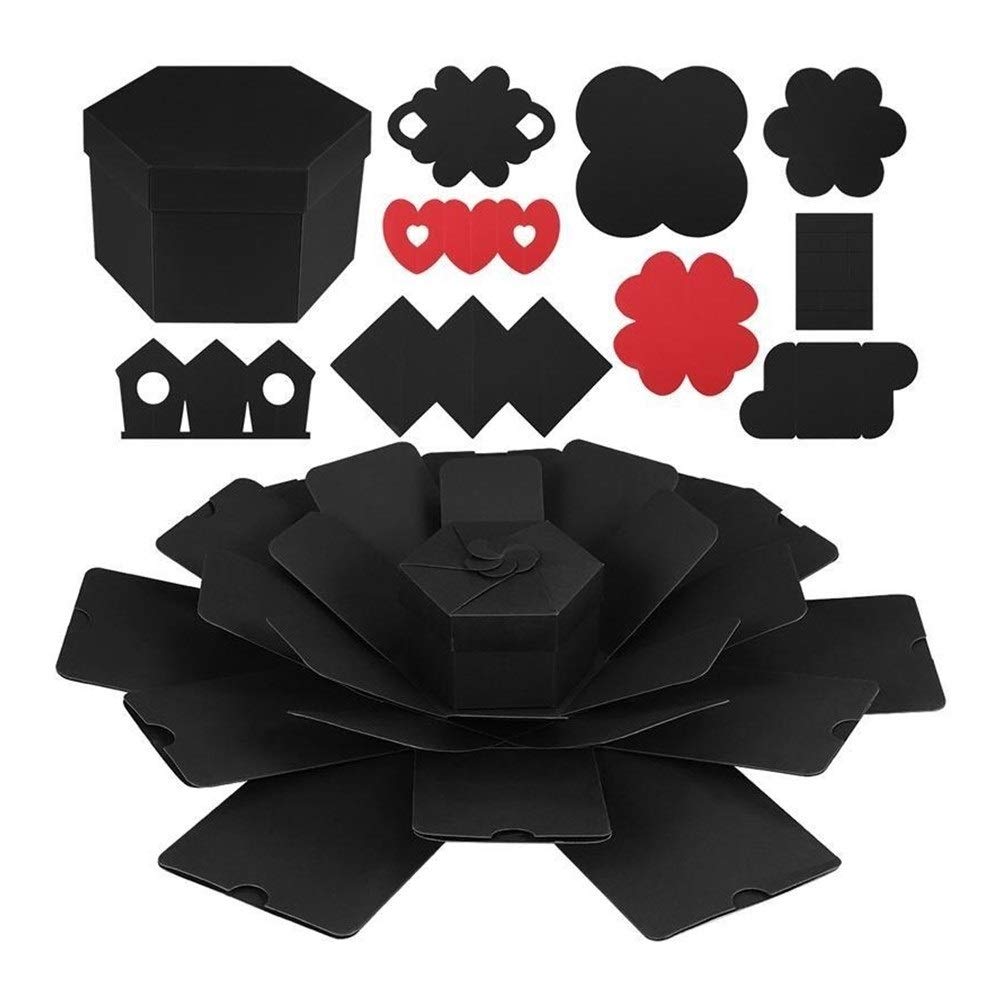 MIYU Classic Hexagon Explosion Box Handmade DIY Surprise Scrapbook Photo Album Wedding Anniversary Gift Box (Black)