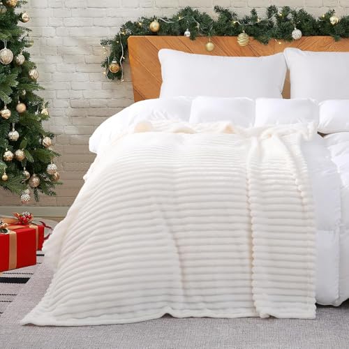 Premium Flanell Kuscheldecke weiß 200x230cm Waschmaschinenfest kuschelig weich und warm Wohndecke, Fleecedecke für Couch… – Ansicht 6