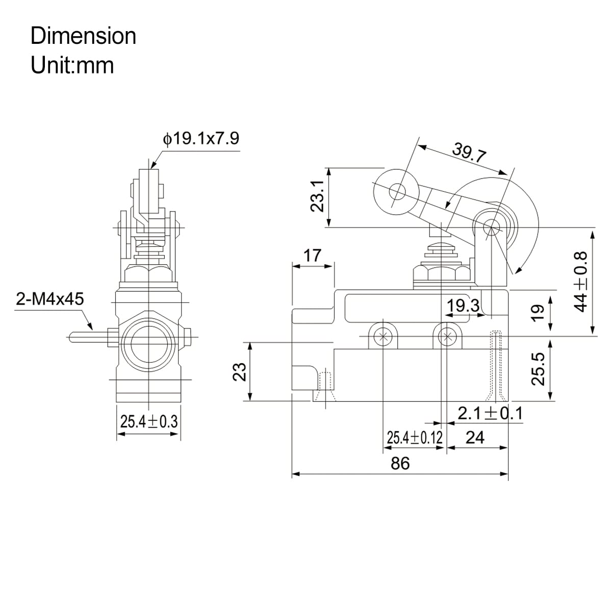 BAOMAIN Endschalter TZ-8108 – Drehbarer Rollenhebel, Momentan, 1NC+1NO, 10A/380V, IP65, Für Maschinen