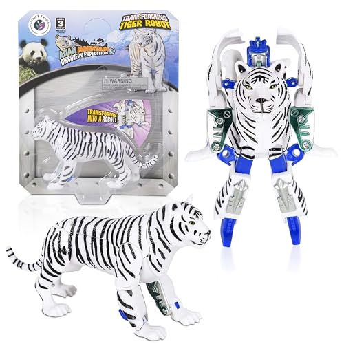 Forest Twelfth White Tiger Animal Toy Transforming Action Figure Changes to Robot Toy Great Gift for Girls & Boys (4" White Tiger)