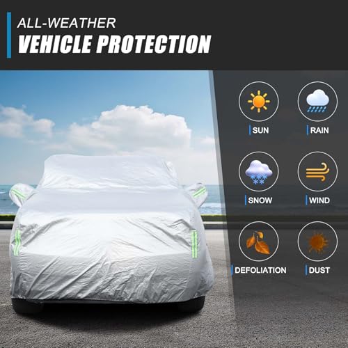 Image of Car Cover Waterproof All Weather for Compatible with Cadillac Escalade 2007-2014 Accessories, Full Exterior Outdoor Covers Rain Snow UV Sun Hail Protector with Contractible Hem (Sliver)