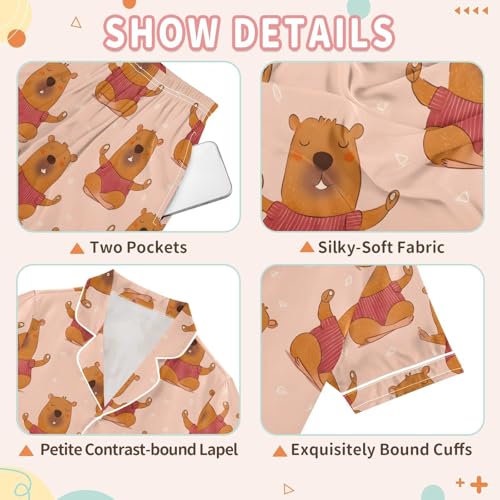 Unisex Animals Pajamas Soft Satin Silk Sleepwear Summer 2 Piece Sets Lounge Wear3