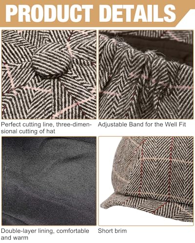 Image of Suhine 6 Pcs Newsboy Cap for Men Octagonal Hat 8 Panel Wool Blend Beret Flat Tweed Adjustable 22 to 24 Inch