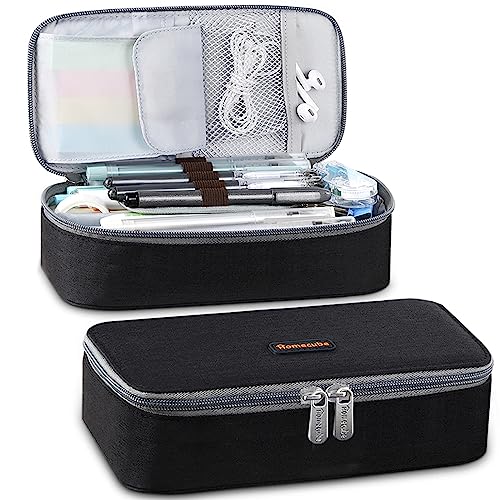 Image of Homecube Capacious Pencil Case Marker Holder Pouch Desk Organizer Big Pencil Bag with Zipper Large Storage Box for College Middle School Office Supplies Stationery - Black