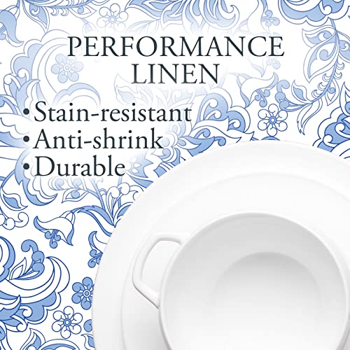 Fabric Tablecloth For Rectangular Table, Table Cloth Premium Performance Soft Linen 55 X 85 Inches, Stain And Wrinkle Resistant, Blue Damask Rectangle Tabletop Table Cover (Blue White Tablecloth) #TOP1