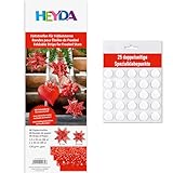 Heyda Faltstreifen für Fröbelsterne – 96 Streifen, 120 g/m² – beidseitig bedruckt – Bastelpapier Set für 24 Sterne – mit Anleitung – inklusive 25 Klebepunkten (rot 1x30cm + 1,5x45cm)