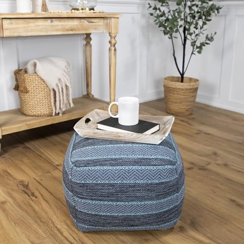 Northlight Striped Woven Cotton Square Pouf - 14