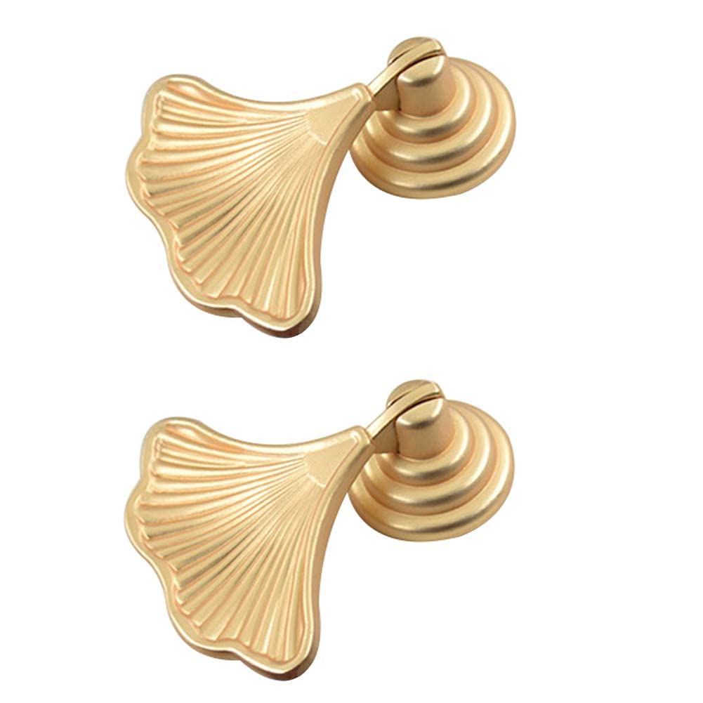 NALACAL Knob Handles for Furniture, Golden Drop Pendant Pull Handle Fashion Ginkgo Leaf Shape Dresser Knobs for Kitchen Bathroom Cabinet Door Drawer (2 pcs)