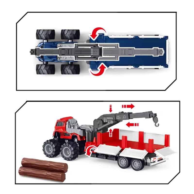 Image of Friction Powered Wood Carrying Truck Engine Toy 1:43 Die Cast Metal Model Car Transport Trailer Miniature car Vehicle Toys for Kids Boys Girls (Multicolor)