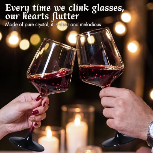 Evjeal Crystal Wine Glasses Set of 4, 18 oz Elegant Red Bottom Wine Glass with Long Stem, Hand Blown Wine Glass for Red or White Wine Tasting, Dinner Party & Gift - image 3