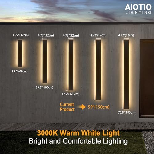 Image of 59in Modern Outdoor Lights,Upgraded 4.72in Wide Exterior Light Fixtures Wall Mount,IP65 Waterproof 3000K Black Modern Porch Lights Wall Sconce,LED Long Linear Outside Lighting for Garage,Corridor