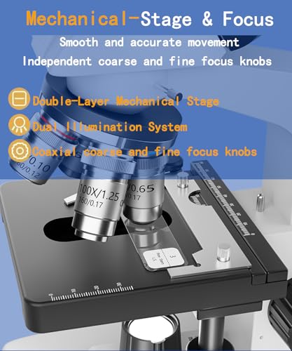 Image of Professional Trinocular Microscope 40X-5000X Magnification, Microscope for Adults, Laboratory Grade with Dual Mechanical Stage and HD USB Camera Microscopio, Complete Slides Set