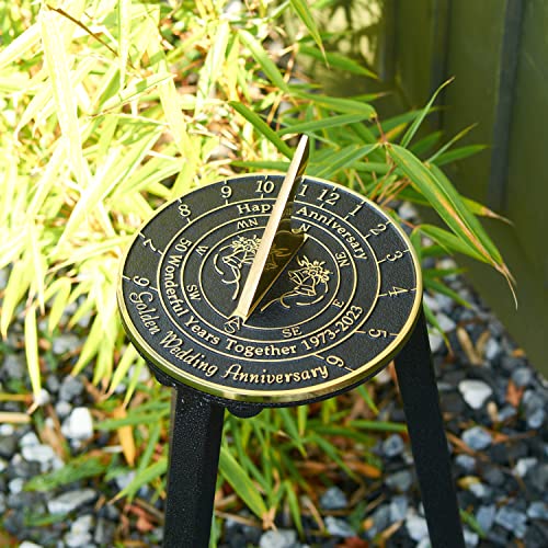 Anniversary Sundial Gift For 50Th Golden Wedding Anniversary 1973-2023. Recycled Brass Home Decor Garden 50 Year Present Idea Handmade In Uk For Parents, Grandparents, Friends Or Couples #TOP3