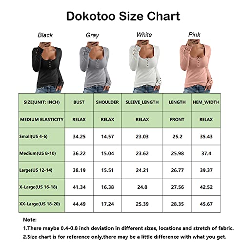 Dokotoo Women's Sexy Fall Tunic Tops For Leggings Long Sleeve Shirts V Neck Soild Color Front Button Up Causal Stretch Blouse Slim Fit T Shirt For Women White Small #TOP5